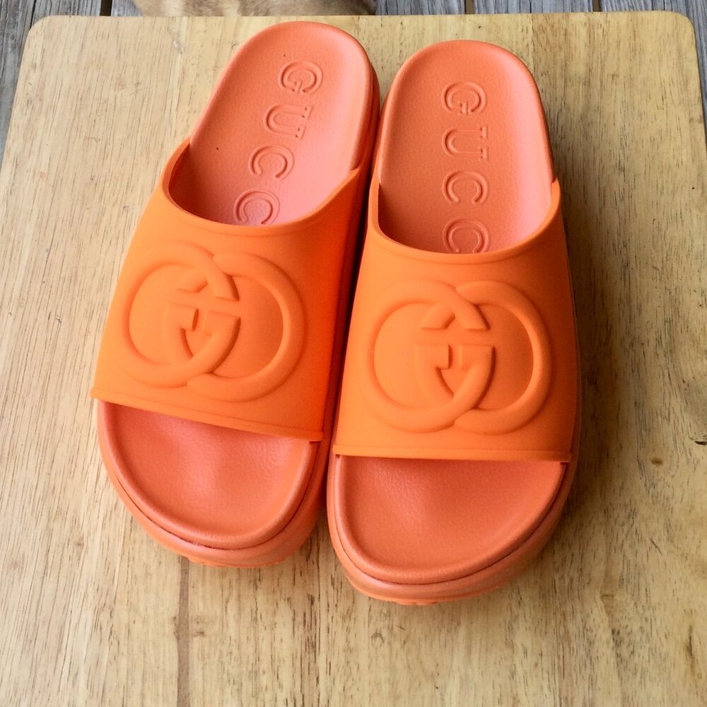 Gucci Women's Bright Orange Slide Sandals